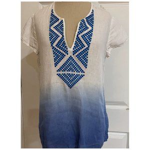 Lilly Pulitzer Breakers Row Ombre Linen Tunic Top Embroidery Blue Crush 25865 XS